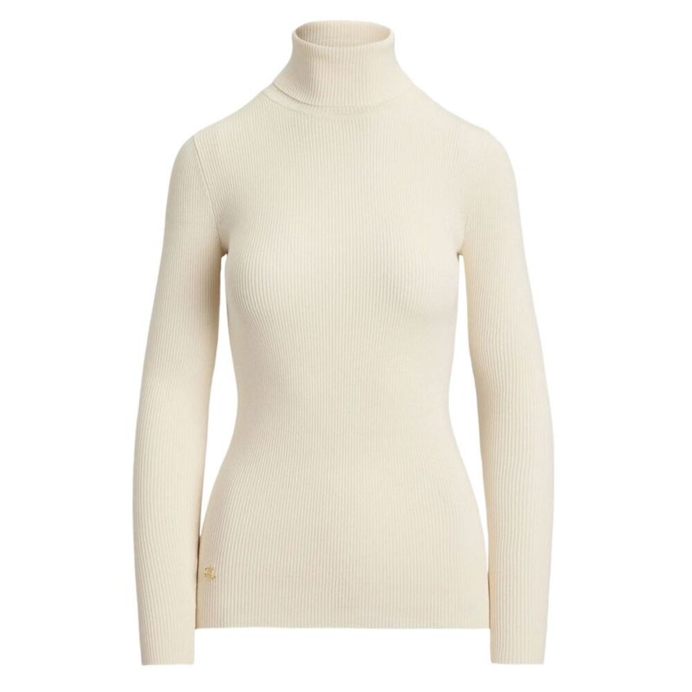 Lauren Ralph Lauren Womens Cotton-Blend Ribbed Turtleneck L Mascarpone Cream NWT